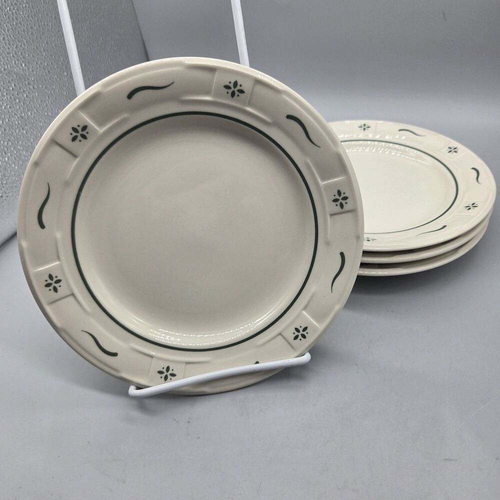 Longaberger set (4) Woven Traditions Heritage Green Bread & Butter Plates 7.25"
